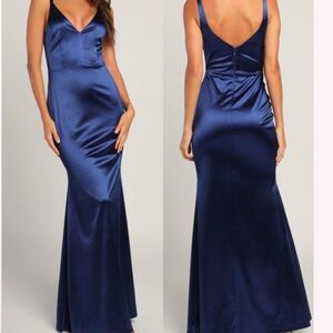 Lulus navy satin maxi dress